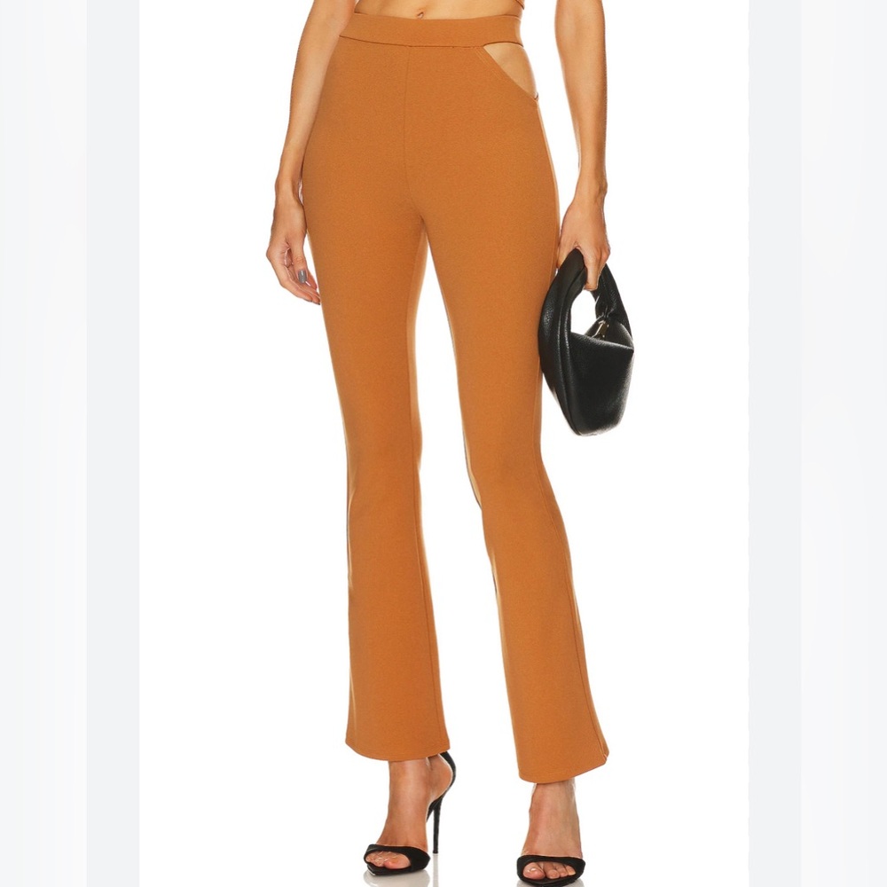 MICHAEL COSTELLO x REVOLVE Tory Pants Flare Cut Out‎ Side Caramel Brown SMALL